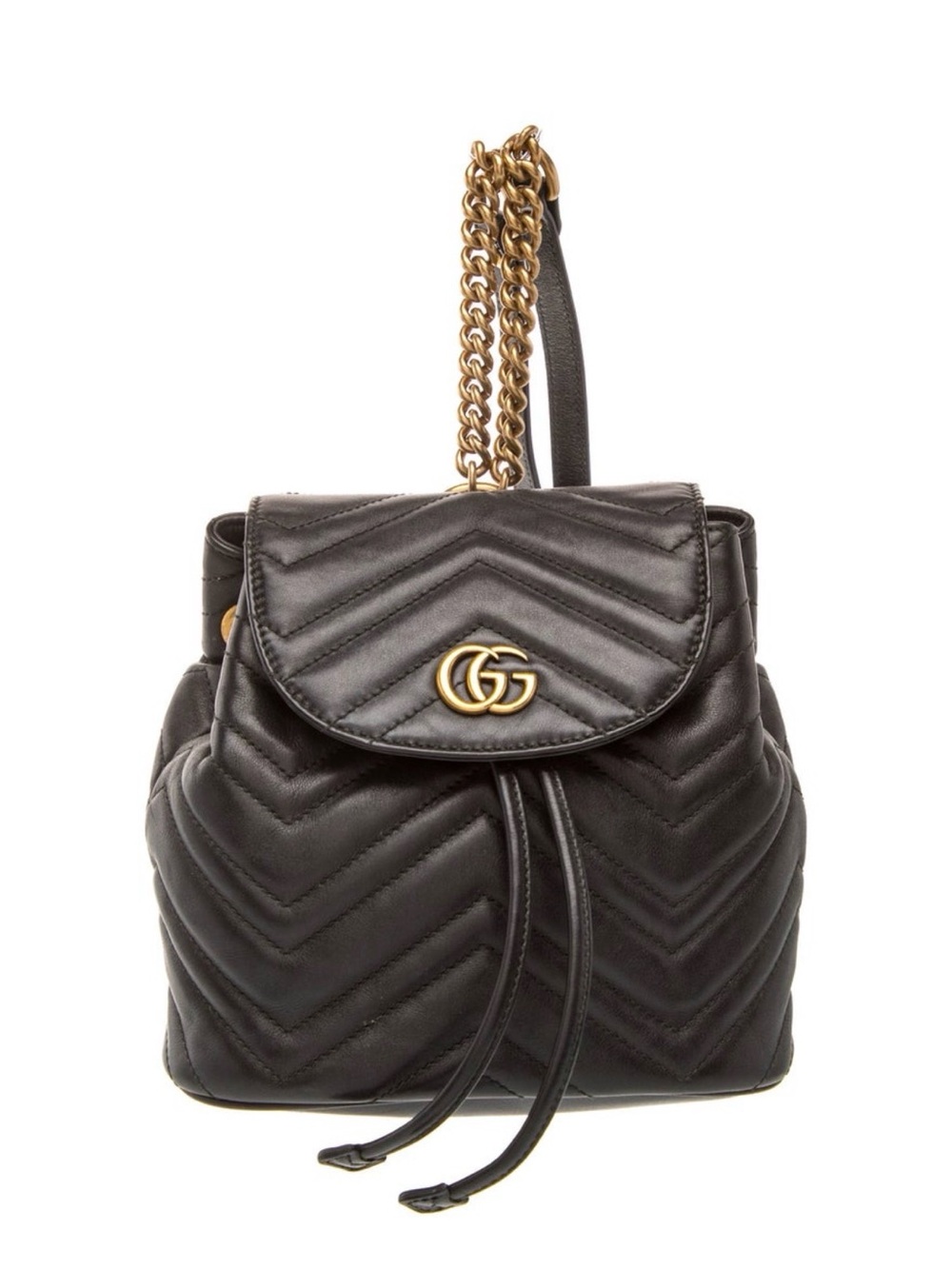 Gucci Black Mini Quilted Backpack with Gold Double G